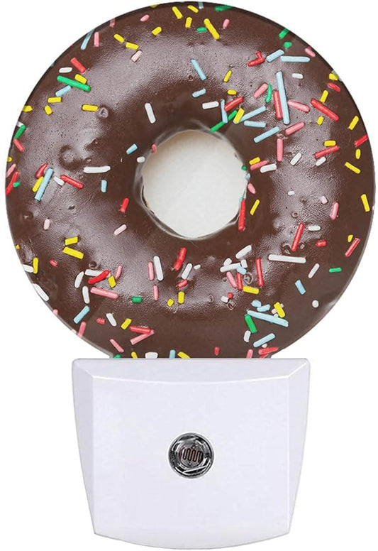 EKOBLA Donut Plug-in Night Light, Chocolate Dessert Snack LED Nightlight for Kids, 0.5W for Stairway, Hallway & Bedroom