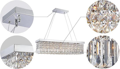 Saint Mossi 5-Lights K9 Crystal Chandelier for Dining Room, Rectangular Pendant Light Fixture for Kitchen Island, Raindrop Flush Mount Ceiling Light Fixture,H9 x W10 x L31, Chain Adjustable