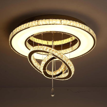Flashing God Dia 32'' Modern Crystal Chandeliers for Living Room Crystal Flush Mount Ceiling Chandelier Large Chandeliers for Dining Room Bedroom Chrome LED Dimmable 3000-6000K