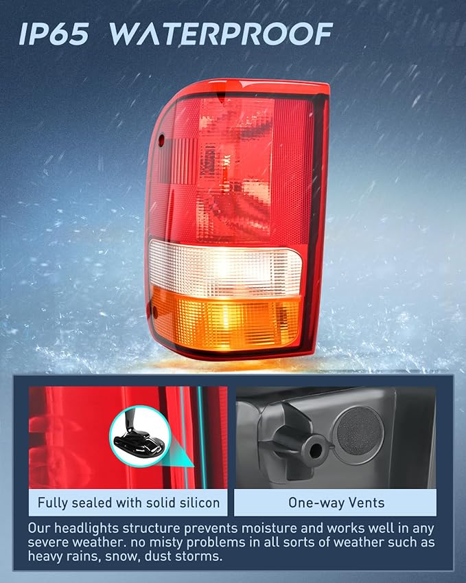 Nilight Taillight Assembly Compatible with 1993 1994 1995 1996 1997 Ford Ranger Red Clear Tail Light OE Style Rear Lamp Replacement Driver Side