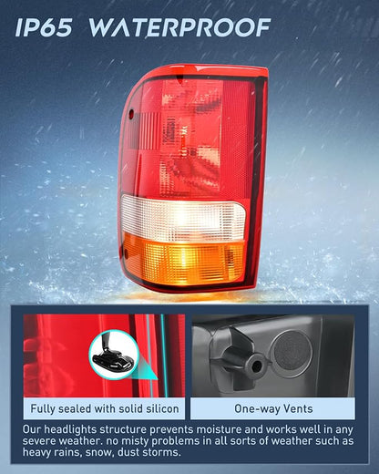 Nilight Taillight Assembly Compatible with 1993 1994 1995 1996 1997 Ford Ranger Red Clear Tail Light OE Style Rear Lamp Replacement Driver Side