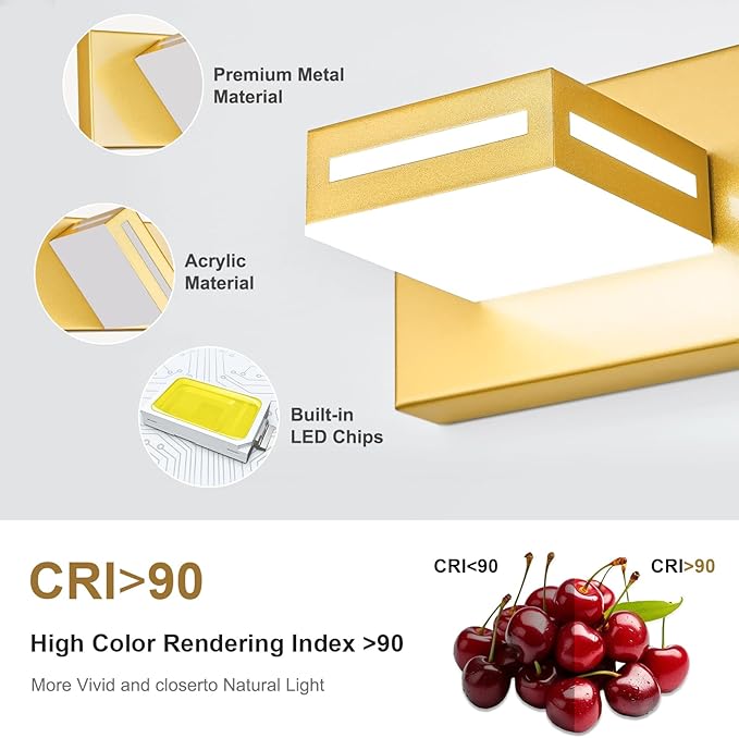 LED Modern Bathroom Light Fixtures, 4-Light 30-Inch Gold Vanity Lights for Bathroom Lighting Fixtures Over Mirror, 6000K Cool White 350° Rotatable Wall Lamp