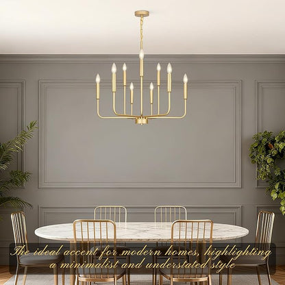 Gold Chandeliers for Dining Room Light Fixture Over Table, Modern Farmhouse Chandeliers for Living Room,9-Lights Industrial Metal Candle Lighting Fixtures for Entryway Kitchen Island Foyer