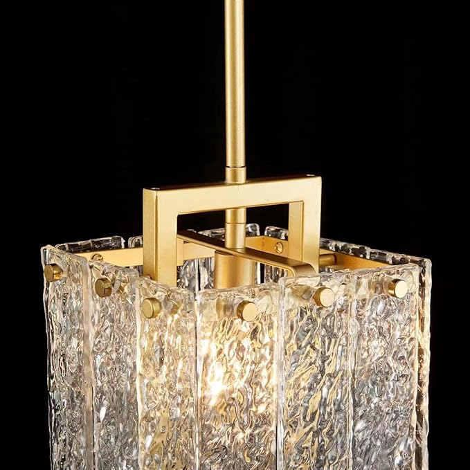 Shrine Lighting Gold Chandeliers, Modern Glass Pendnat Light for Dining Room, D6.3''×H19.5'', Adjustable 50.8'', 1 x E12 Sockets, Glass LampShade & Gold Finish Frame