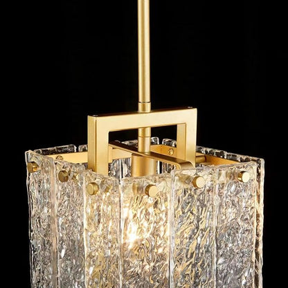 Shrine Lighting Gold Chandeliers, Modern Glass Pendnat Light for Dining Room, D6.3''×H19.5'', Adjustable 50.8'', 1 x E12 Sockets, Glass LampShade & Gold Finish Frame