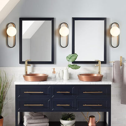 Bektas Wall Sconces, Set of 2, Matte Black, Modern Light Fixture with White Globe Glass Shade, Wall Lighting for Living Room, Bedrooms
