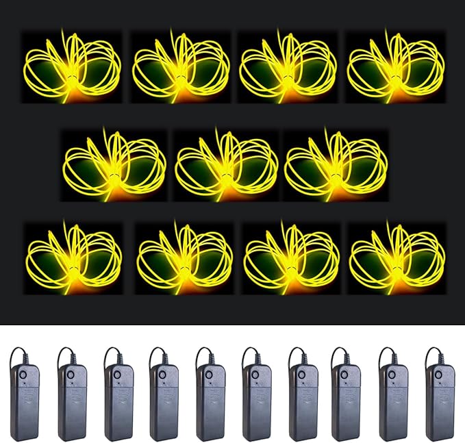 MaxLax EL Wire Yellow 10-Pack, 16.4ft/5m Neon Light Wire with Noise Reduction and Battery Pack…