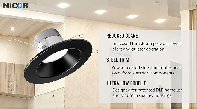 NICOR DLR566091203KBK DLR56(v6) 5/6-inch Black 900 Lumen 3000K Recessed LED Downlight