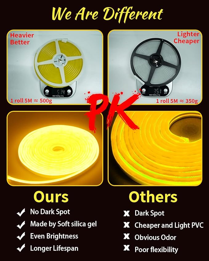 YM E-Bright Blue Led Neon Strip Lights Without Power Supply, 12V Indoor Outdoor 16.4Ft 600SMD Silicone Waterproof Flexible for Signboard Bar Home TV Kitchen Bedroom Party Wedding Holiday Decoration