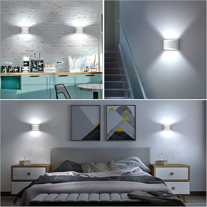 Lightess Modern LED Wall Sconce Set of 2, Hardwired Indoor Wall Lights, Up Down Wall Mount Lamp, White Sconces Wall Lighting for Living Room Bedroom Hallway, 6000K Cool White