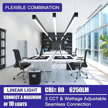 JTT 4FT LED Linear Light,50W/40W/30W Linkable Office Light Fixture,3000K-5000K Selectable,0-10V Dimmable Architectural LED Suspension Ceiling Hanging for Shop Basement Light Dining Gym Room, 4 Packs