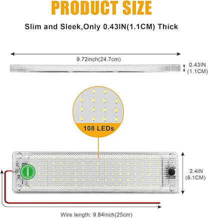 12v LED Interior Light Bar 2376LM DC 12 v Volt led Strip Ceiling Lights Lighting Fixture Inside with On/Off Switch for RV Enclosed Cargo Trailer Van Boat Car Camper (2Pack)