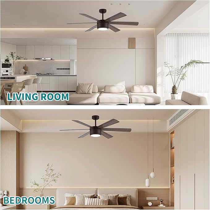 SHOWDI Ceiling Fan with Lights and Remote, 6 Blade App Control Timer Reversible Stepless Brightness and Color Temperature Outdoor Wood Ceiling Fan with Lights (Brown, 56 Inch)