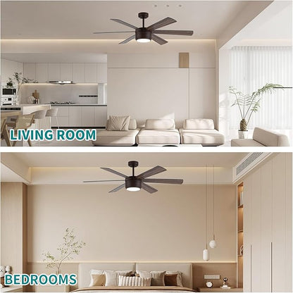 SHOWDI Ceiling Fan with Lights and Remote, 6 Blade App Control Timer Reversible Stepless Brightness and Color Temperature Outdoor Wood Ceiling Fan with Lights (Brown, 56 Inch)