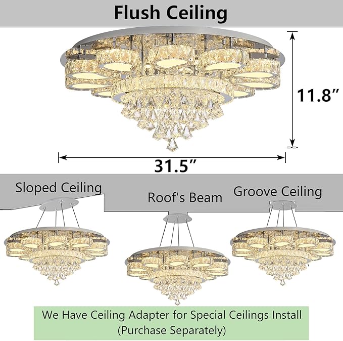 HAIXIANG Chandelier for Living Room Dining Room Modern LED Light Chandeliers Fixtures Remote Dimmbale Lighting Silver Crystal Lights