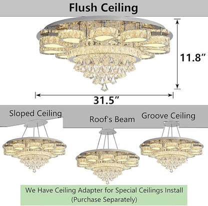 HAIXIANG Chandelier for Living Room Dining Room Modern LED Light Chandeliers Fixtures Remote Dimmbale Lighting Silver Crystal Lights