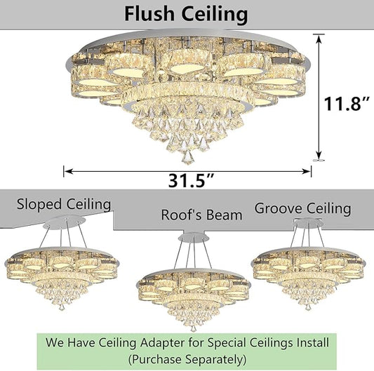 HAIXIANG Chandelier for Living Room Dining Room Modern LED Light Chandeliers Fixtures Remote Dimmbale Lighting Silver Crystal Lights