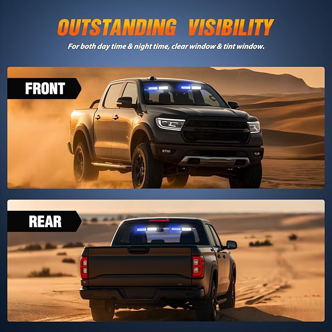 Nilight 40LED Blue White Emergency Strobe Traffic Advisor Light Bar with Suction Cups Dash Safety Warning Hazard Flashing Lights Interior Front/Rear Windshield for Trucks Construction Vehicles