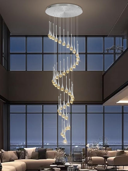ykolupty 197inches Large Chandeliers for High Ceilings Silver Chandeliers for Entryway High Ceiling Pendant Lights Crystal Drop Light for Living Room Foyer Hallway Staircase