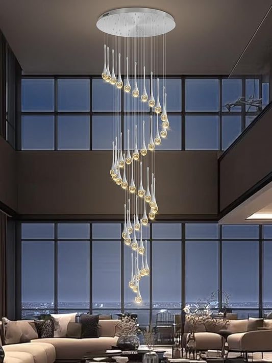 ykolupty 197inches Large Chandeliers for High Ceilings Silver Chandeliers for Entryway High Ceiling Pendant Lights Crystal Drop Light for Living Room Foyer Hallway Staircase