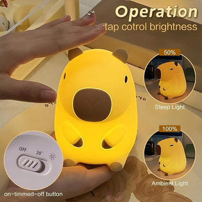 Capybara Night Light, Cute Squishy Lamp Capybara Gifts, Rechargeable Dimmable Animal Silicone Nightlight, Kids LED Capybaras Light, Light Up Capybaras Toy Stuff, Boys Girls Room Dorm Décor