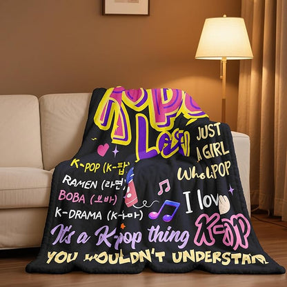 Kpop Gifts for Teen Girls Women, K Pop Blanket 60"X50", Kpop Stuff Merch, Christmas/Valentines Day/Graduation Birthday Gifts for Kpop Lovers/Fans/Friend Women, K-Pop Birthday Party Decorations