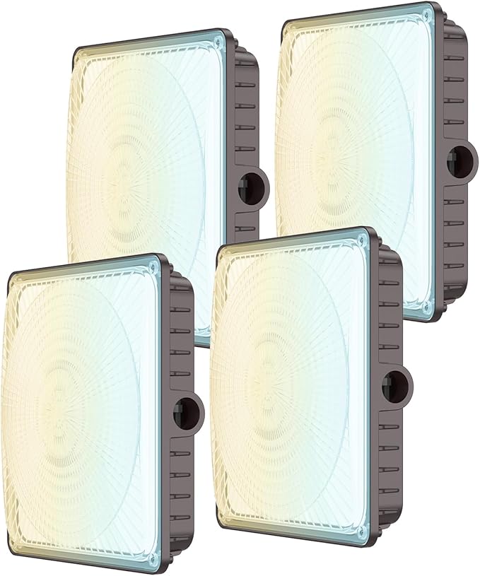 Glitgate 4Pack LED Canopy Lights Outdoor - 60W/45w/30W 3Wattage Adjustable 3000K/4000K/5000K 3CCT Selectable Commercial Canopy Light, IP65 Waterproof Ceiling Mount Light for Gas Station, Parking Lot