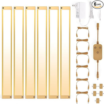 6pack 12inch Dimmable LED Under Cabinet Light Kit, 2700K to 6000K Smart LED Under Counter Lighting Fixture, Compatible with Alexa, Google Assistant, for Kitchen, Pantry, Shelf (Gold)