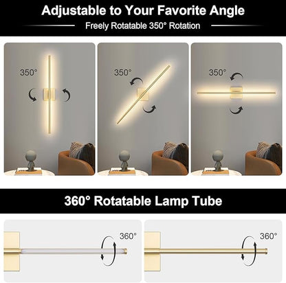 Battery Operated Wall Sconce, 5CCT Dimmable Gold Wall Lights with Remote Control, Timable LED Wireless Wall Sconces, 350° Ratate for Bathroom, Living Room, Hallway 29.1 Inch 1 Pack