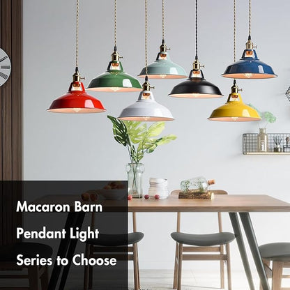 CLAXY Industrial Modern Pendant Light Kitchen Island Red Metal Barn Hanging Light Fixture Height Adjustable E26 Based Light for Kitchen, Loft, Dining, Foyer, Cafe, Bar