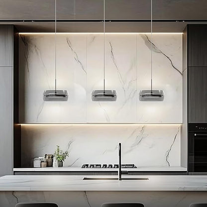 Modern Pendant Lights Kitchen Island, Dual-Sided LED 3-CCT Dimmable Smoked Glass Hanging Lighting Fixture, Adjustable Cable for Dining Room, Bar, Over Table, Sloped Ceiling Chrome Silver