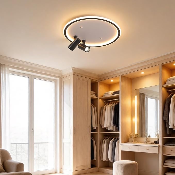 Shine LUEST Modern LED Bedroom Ceiling Light, 2 Adjustable Spotlights, Dimmable Round Close to Ceiling Lamp, Black White Minimalist Lighting for Living Room Bedroom Kitchen Dining Room
