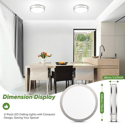 36W 3600lm Super Bright LED Light Fixtures, 2PACK Modern Flush Mount Ceiling Lights Daylight White 5000K, 13 Inch Dimmable Lamps for Kitchen Bathroom Hallway Bedroom, Brushed Nickle