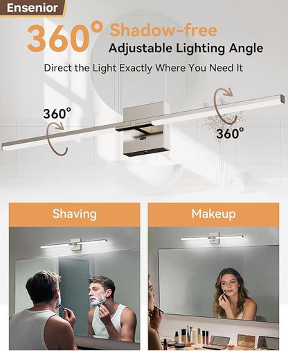 Ensenior Modern Brushed Nickel Bathroom Vanity Light 32 inch, Built-in Dimmer, 1450LM Dimmable 5CCT Led Bath Lights, Bar Vanity Light for Bathroom Mirror Cabinets Bedroom-FCC & ETL Certificated