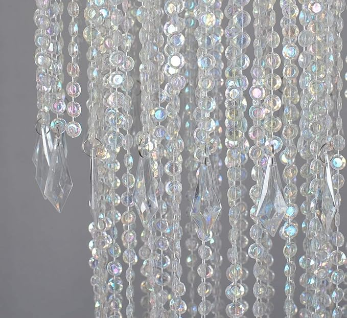 Sparkling Iridescent Acrylic Beaded Hanging Chandelier, 3 Tiers, 10.25" Diameter x 30" Tall, Indoor, Iridescent