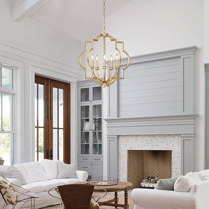 5-Light Gold Farmhouse Pendant Hanging Light Fixtures, 22" Rustic Globe Chandelier for Kitchen Island, Dining Room, Living Room, Hallway, Entryway