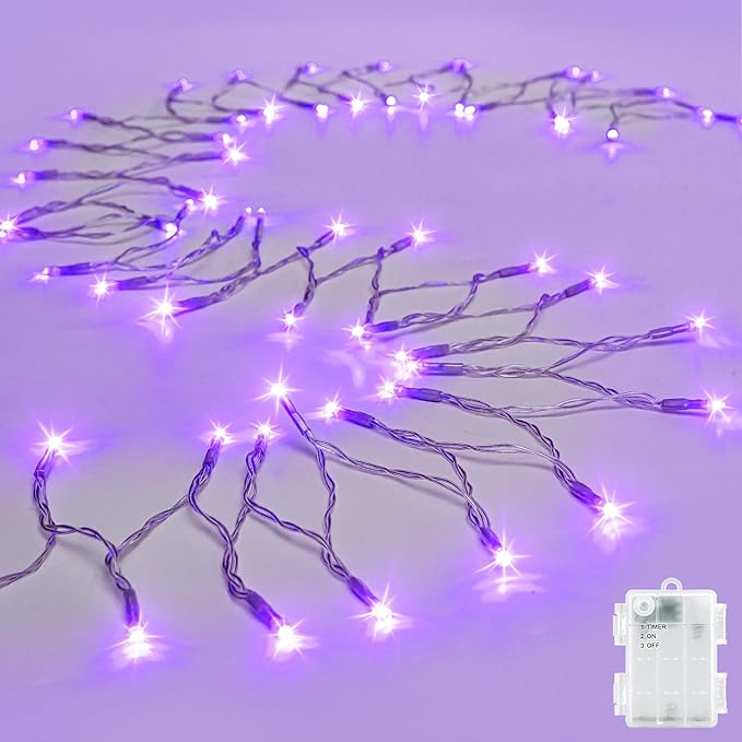cshare String Lights Outdoor Waterproof 9.8ft 30 LED, Purple Fairy Lights Battery Operated with Timer Clear Wire for Indoor & Outdoor Christmas Halloween Decorations Garland Party Garden