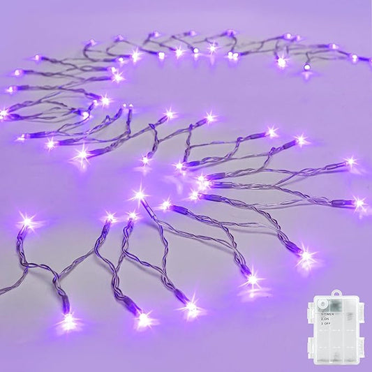 cshare String Lights Outdoor Waterproof 9.8ft 30 LED, Purple Fairy Lights Battery Operated with Timer Clear Wire for Indoor & Outdoor Christmas Halloween Decorations Garland Party Garden