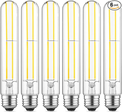 Gozelux 7.3 Inch Long Tubular Vintage LED Edison Bulbs, 6W, Equivalent 60W, High Brightness Daylight 5000K, T10 LED Filament Bulbs with 90+ CRI, E26 Medium Base, Dimmable, Clear Glass, Pack of 6