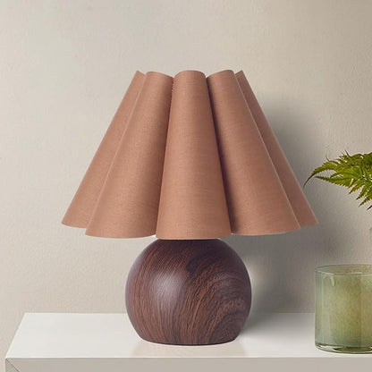 KUNJOULAM Cute Small Table Lamp, Modern Bedside Nightstand Lamp with Coffee Fabric Lampshade, Metal Base for Bedroom Home Office Decor (Without Buld)