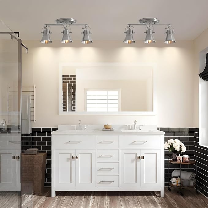Nickel 3-Light Track Lighting Kit, Directional Ceiling Light Fixtures, Industrial Kitchen Lighting for Island, Over Table, Hallway，Laundry Room