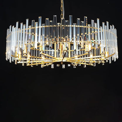 Gold Crystal Chandeliers for Dining Room, 39.4" Modern Round Chandelier Large Adjustable Height Ceiling Hanging Pendant Light Fixture for Dining Living Room Bedroom