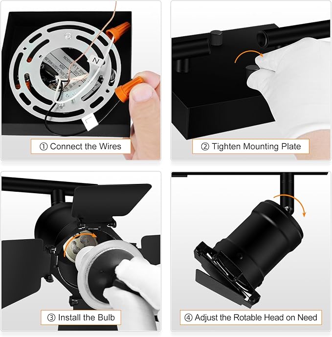 4 Light Track Lighting Fixtures Ceiling, Black Track Lighting with Rotatable Heads, Vintage Industrial Ceiling Spotlight Light for Kitchen/Living Room/Bedroom,GU10 Bulb Not Included