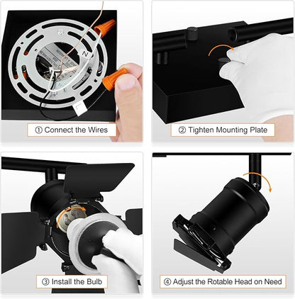 4 Light Track Lighting Fixtures Ceiling, Black Track Lighting with Rotatable Heads, Vintage Industrial Ceiling Spotlight Light for Kitchen/Living Room/Bedroom,GU10 Bulb Not Included