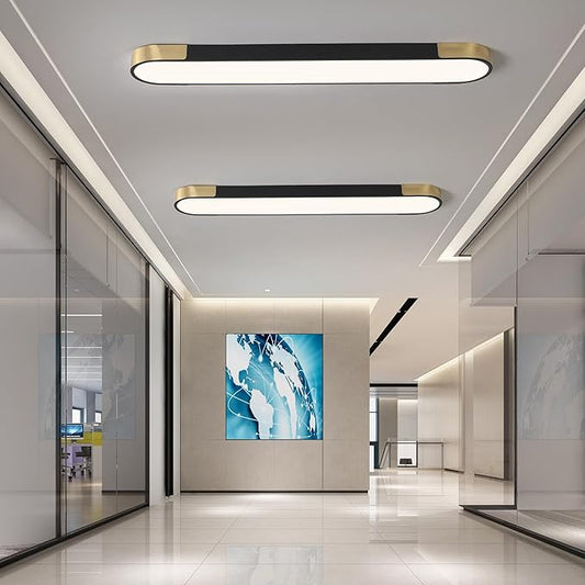 Qcyuui 4.59FT LED Flush Mount Kitchen Light Fixtures 65W Dimmable Flush Mount Ceiling Light Fixture Black and Gold Led Ceiling Light Linear LED Ceiling Lamp for Laundry Shop Garage Office