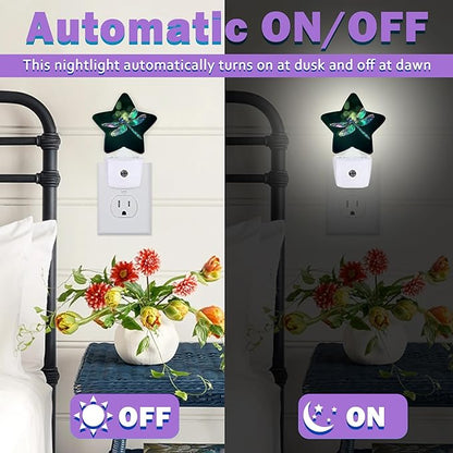 Glitter Dragonfly Night Lights Plug Into Wall,Green Dusk to Dawn Light Sensor Night Light for Kids, Energy Efficient Sleep Friendly Lamp for Bedroom Bathroom Nursery