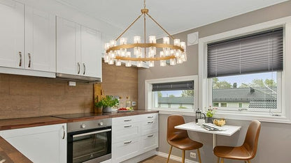 36 Inch Glod Wagon Wheel Chandelier with 36 Lights Crystal Shade, Modern Farmhouse Round High Ceilings Pendant Light Fixture for Living/Dining Room, Kitchen, Bedroom, Foyer