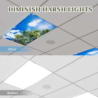 Patelai 8 Pack Fluorescent Light Covers for Classroom Ceiling 4 x 2 Feet Magnetic Light Covers Filter for Office School Drop Ceiling Supplies(Sky and Tree)