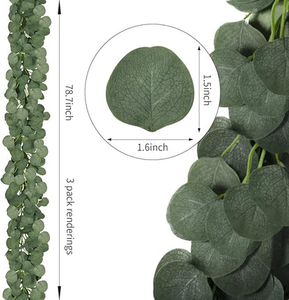 CQURE 72Pcs Eucalyptus Garland,Artificial Eucalyptus Leaves Table Greenery Garland Wreath Vines for Wedding Party Table Fireplace Wall Room Decor