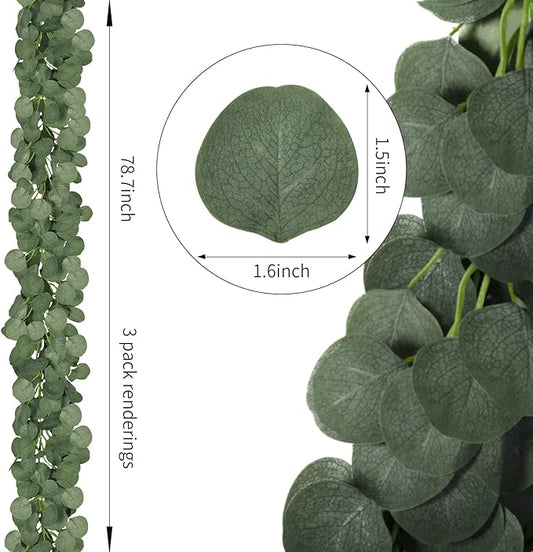 CQURE 72Pcs Eucalyptus Garland,Artificial Eucalyptus Leaves Table Greenery Garland Wreath Vines for Wedding Party Table Fireplace Wall Room Decor